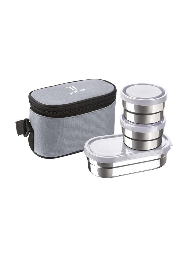 JOYO Executive Smart Lunch with Zipper Pouch, 2 Round Containers, 280 ml Each, 1 Oval Container, 500 ml, Grey | Easy to Carry | Leak Proof - Image 1